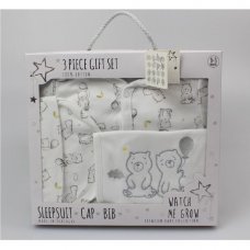 WF1961: Baby Unisex Bears 3 Piece Set In a Gift Box (0-6 Months)